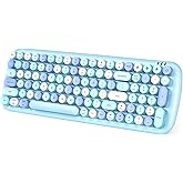 Meidosa Wireless Bluetooth Keyboard, 100-Key Mini Bluetooth Typewriter Keyboards for Mac iPad iPhone PC Laptop & Android, 3 Devices Simultaneously, Colorful Retro Round Keycaps Keyboard (Blue)
