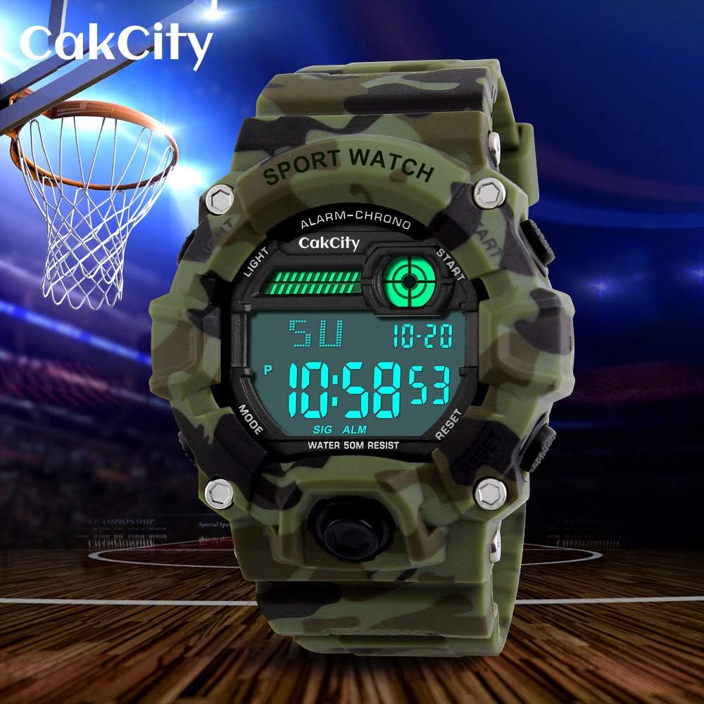 Boys Camouflage LED Sport Watch,Waterproof Digital Electronic Military Wrist Kids Sports Watch with Silicone Band Luminous Alarm Stopwatch Watches: Watches