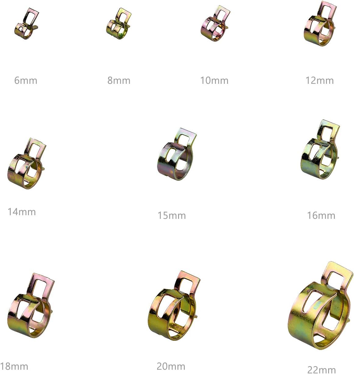 Demason 100 PCS Spring Hose Clips Fuel Line Water Pipe Air Tube Silicone Vacuum Hose Clamp Fastener (6mm 8mm 10mm 12mm 14mm 15mm 16mm 18mm 20mm 22mm) - Image 3