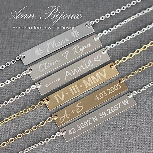 Gold Filled Bar Necklace, Personalized Name Plate Necklace, Custom Engraved 14k Gold Fill or Sterling Silver Name Bar Necklace