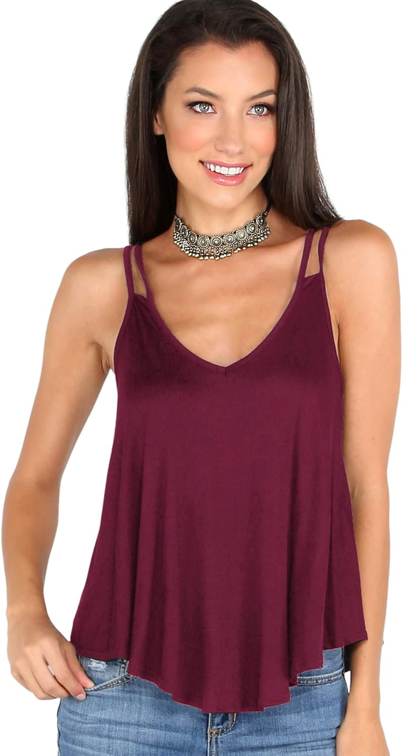 MakeMeChic Women's Flowy V Neck Strappy Tank Tops Loose Cami Top