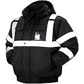 sesafety Reflective Jacket for Men, High Visibility Jackets, Safety Jackets for Men, Hi Vis Construction Bomber Jackets Waterproof with Pockets and Zipper, Black Bottom, Class 3