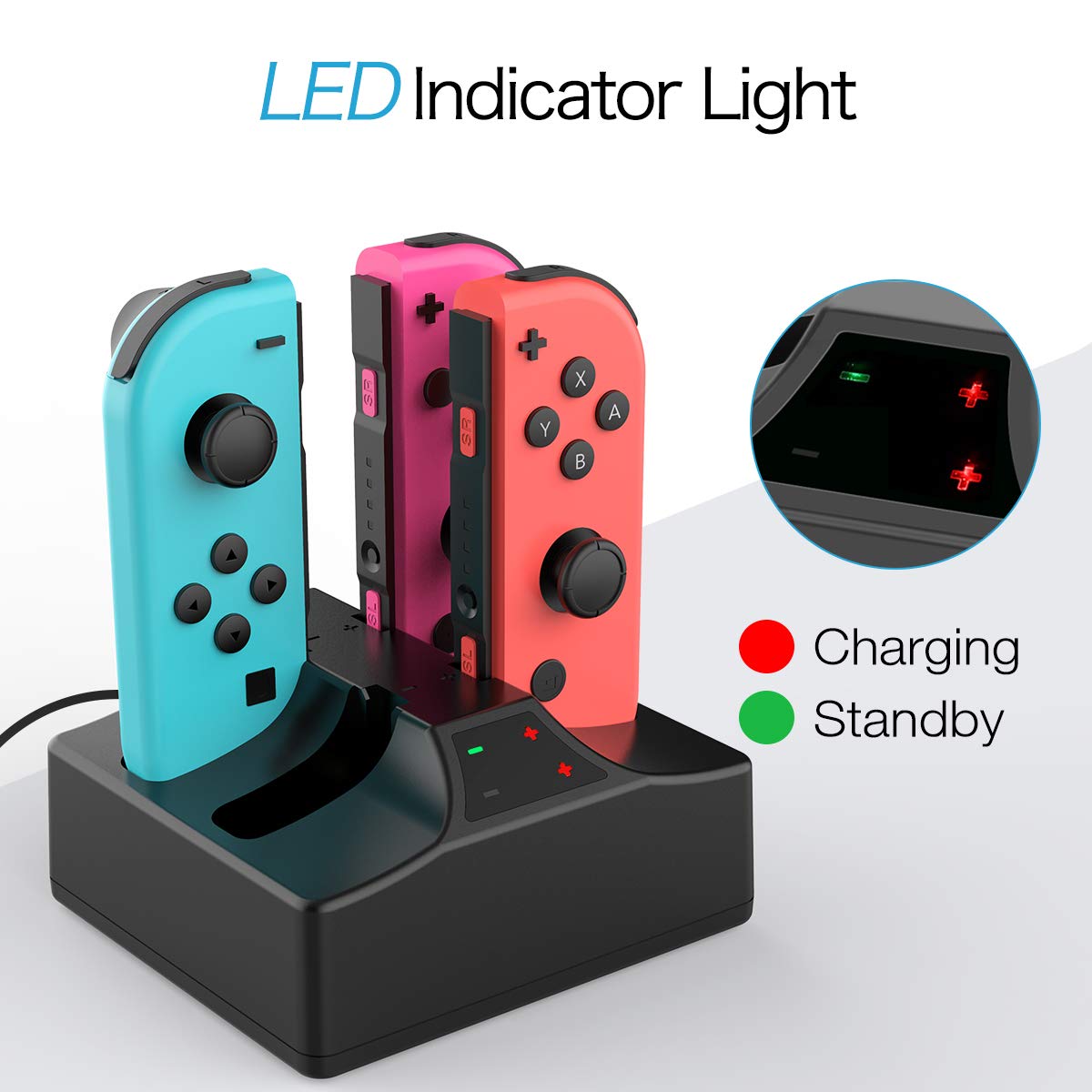 Switch Controller Charger Fit Nintendo Switch Joy Con Controller,Joy Con Charging Dock with Type C Cable and 4 Led Indicators,3 Hours Fast Full Charge