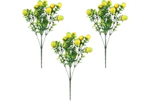 HOMESOGOOD 3Pcs Artificial Lemon Branch with Green Leaves Artificial Fruit Lemon Tree Greenery Decoration for Home Table Holiday Farmhouse Garden(14.17inch)
