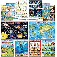 12 Creative Kids Educational Posters for Toddlers - Laminated 13x18 | Preschool Learning Posters for Classroom Daycare Kindergarten Nursery Homeschool | Alphabet/ABC Poster, 123 Colors Shapes & More