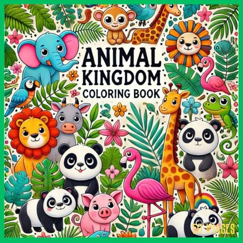 Animal Kingdom Coloring Book: Fun and Easy for Kids: 50 Adorable Zoo, Jungle, Farm, and Exotic Wildlife Coloring Pages
