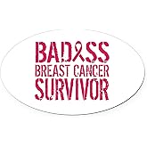 CafePress Badass Breast Cancer Survivor Euro Oval Car Bumper Magnet