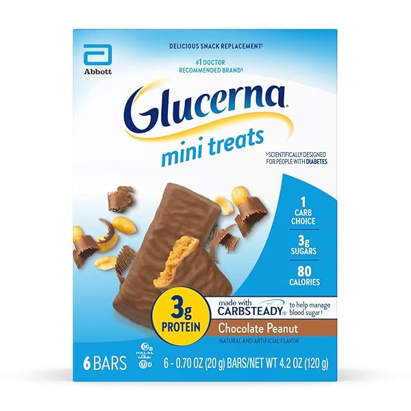 GLUCERNA MINI TREATS, DIABETIC SNACK REPLACEMENT TO SUPPORT BLOOD SUGAR MANAGEMENT, 80 CALORIES, CHOCOLATE PEANUT, 6-BAR PACK, 6 COUNT