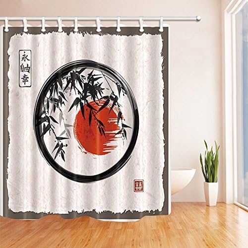 SZDR Creative Series - Bamboo Trees and Sun in Enso Zen Circle by Ink in Japanese Painting With Shower Curtain Of 69X70 inches Of Anti-mildew Polyester Fabric Bathroom With Shower Curtain (Multi3)