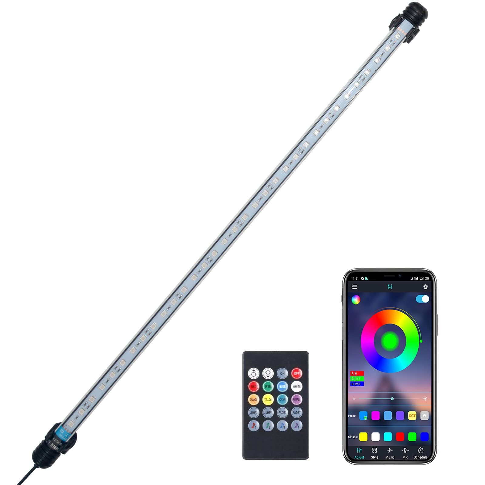 VARMHUS LED Aquarium Light,Fish Tank Light with Remote Controller&APP Control,DIY Full Spectrum Optional Color&Intelligent Timing and Dimming,18 Light Modes and 4 Music Control Modes 24LEDS-RGB 47CM