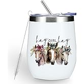 Cute Western Horses 12 oz Tumbler, Wine Tumbler Insulated Wine Glass with Lid, Horse Gifts for Girls Women Horse Print Stuff Merch for Animal Lovers Mom Friendship Christmas Anniversary Birthday