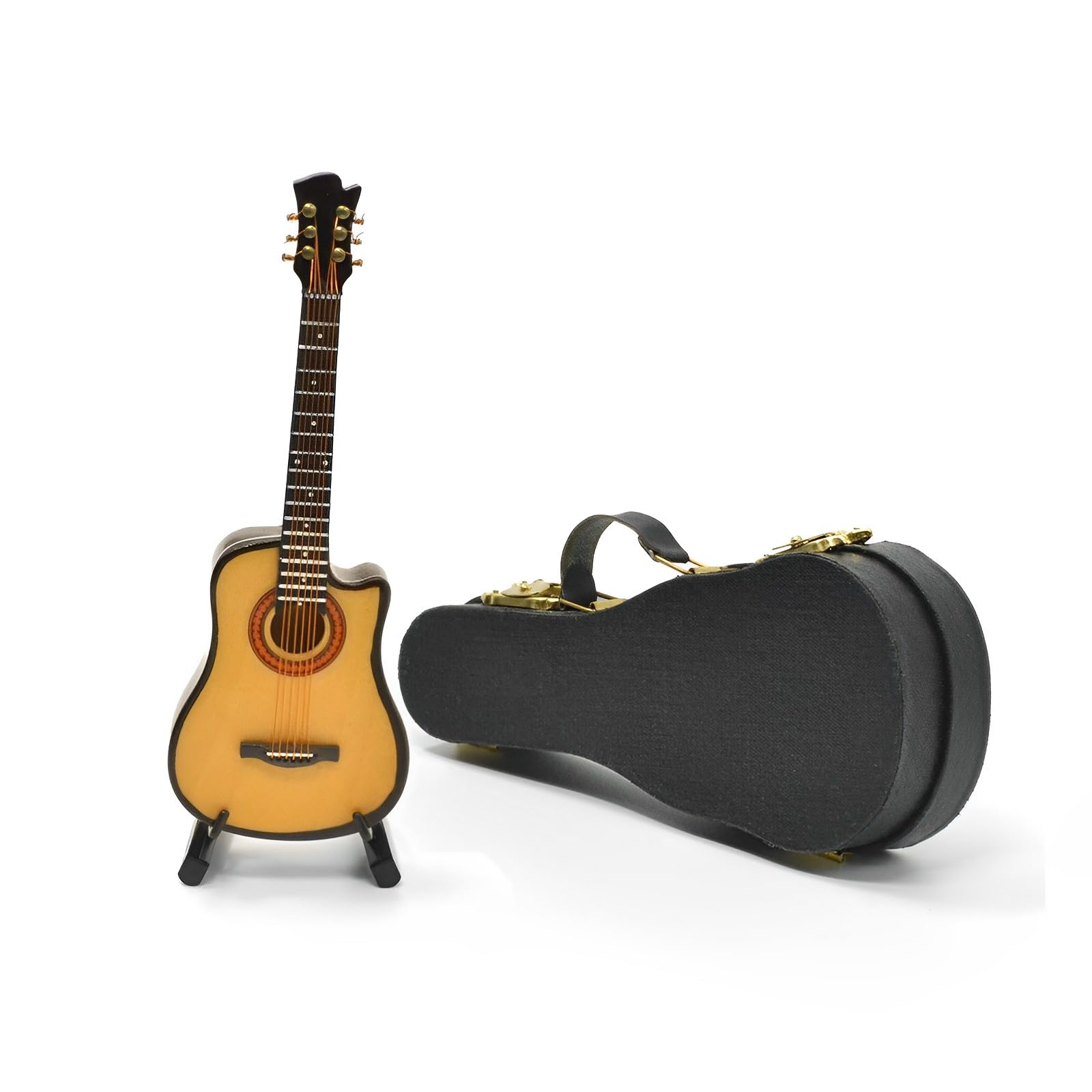 Musiin Miniature Guitar with Stand and Case, 13cm Mini 6 Strings Acoustic Cutaway, Home Music Studio Desk Shelf Decoration, Gift for Guitar Lovers(Cutaway)