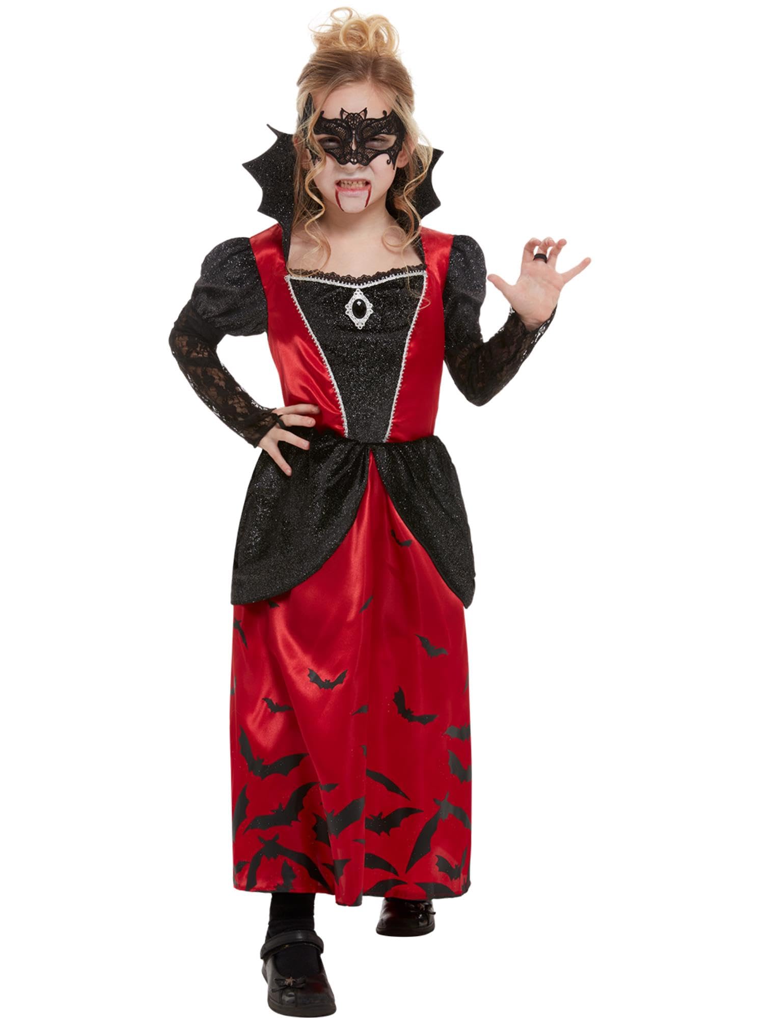 Smiffys Vampire Costume, Black with Dress & Eyemask, Halloween Child Fancy Dress, Vampire Dress Up Costumes