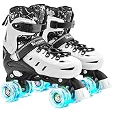 Kuxuan Skates Roller Skates for Girls and Boys Kids, 4 Sizes Adjustable Fun Kids Toddler Rollerskates with Light up Wheels for Teens Women Indoor Outdoor