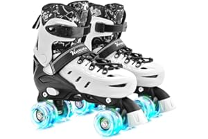 Kuxuan Skates Roller Skates for Girls and Boys Kids, 4 Sizes Adjustable Fun Kids Toddler Rollerskates with Light up Wheels for Teens Women Indoor Outdoor