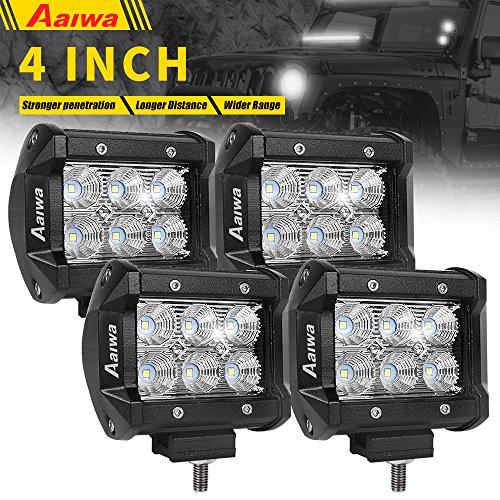 4 Pack Flood LED Pods Aaiwa 4Inch 18W LED Light Bar Flood Beam Driving Fog Light Off Road SUV Truck ATV Car Lights Bar Jeep Lamp Waterproof