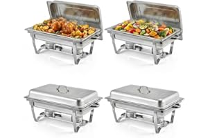 GarveeLife Chafing Dish Buffet Set of 4, 8 QT Stainless Steel Food Warmers with Full-Size Pan & Foldable Frame, Chafing Serve