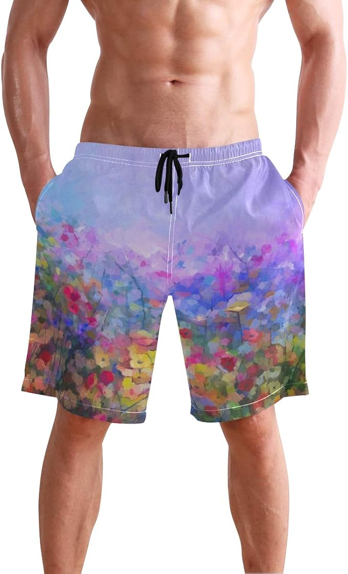 Chu warm Mens Shorts Colorful Oil Painting Wildflowers Gym Short Boxer