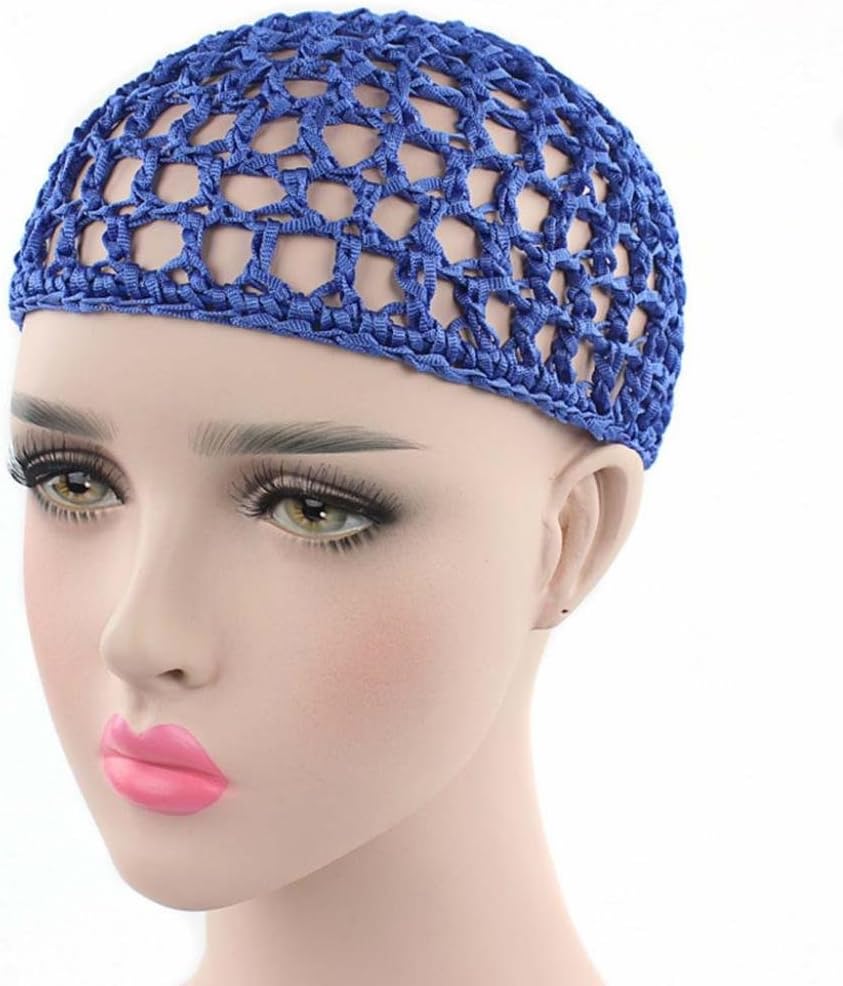 YJYdada Women Hand Crochet Hair Woven Hair Net Hair Cap Night Cap (Blue)