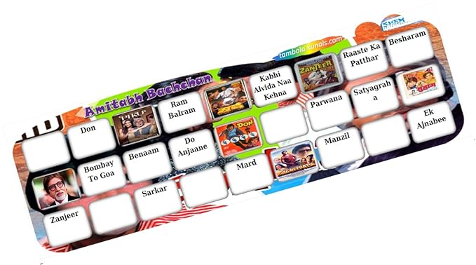 PartyStuff Celebrities Theme Tambola Housie Tickets - Amitabh Bachchan Movies - Word kukuba (24 Cards)