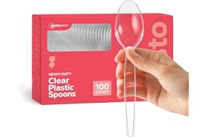 GUSTO [100 Pack] Heavy Duty Disposable Clear Plastic Spoons - Plastic Silverware, Basic Cutlery for Parties, Events, and Everyday Use (Formerly Comfy Package)