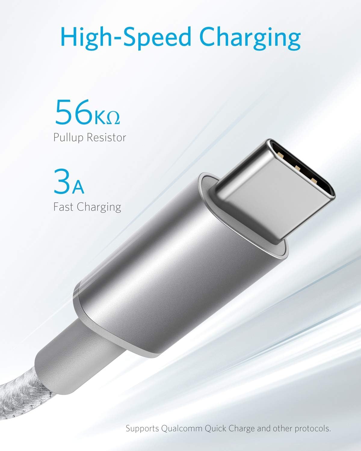 USB Type C Cable, Anker [2-Pack 3ft] Premium Nylon USB-C to USB-A Fast Charging Type C Cable, for Samsung Galaxy S10 / S9 / S8 / Note 8, LG V20 / G5 / G6 and More(Silver)