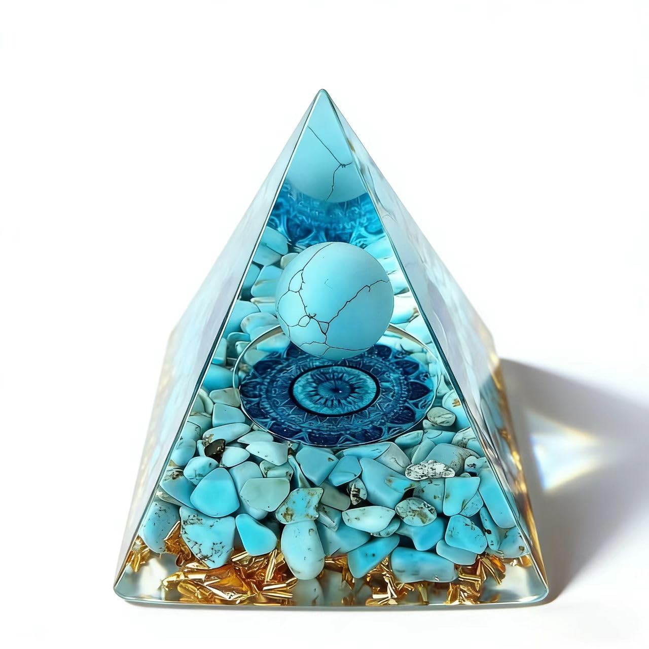 ycyingcheng Crystal Pyramid Stones Tree of Life, 6CM Turquoise Orgonite Energy Quartz Crystals Positive Energy Generator for Healing Meditation Chakra Balance& Protection, Reiki Home Office Desk Decor