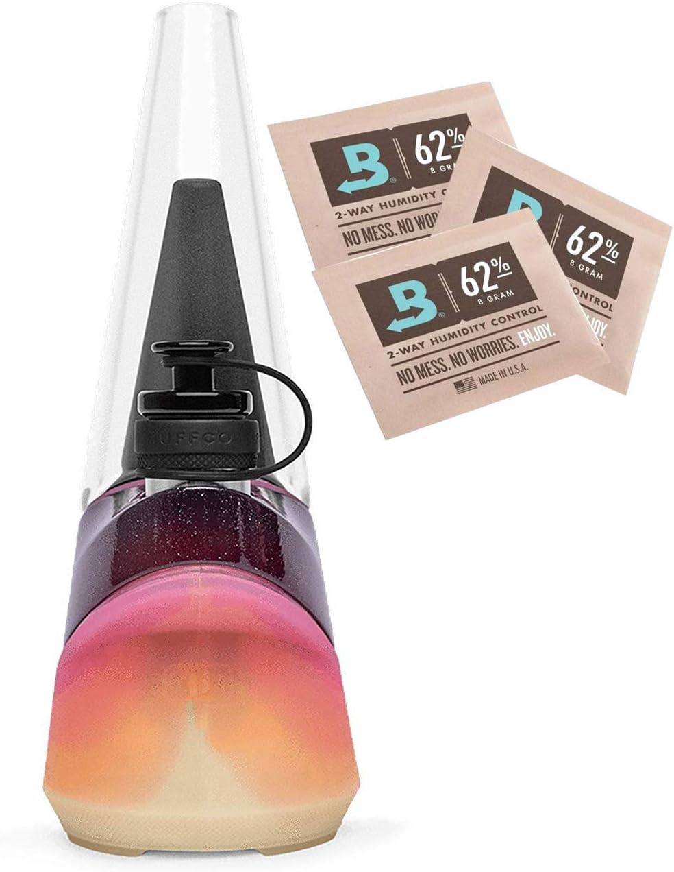 Puffco Air Shifter Glass with Mountain Peak for Zen Carpet Concentrate (Sunset) | includes 3 Boveda 62% 8 gram humidity packs in resealable bag
