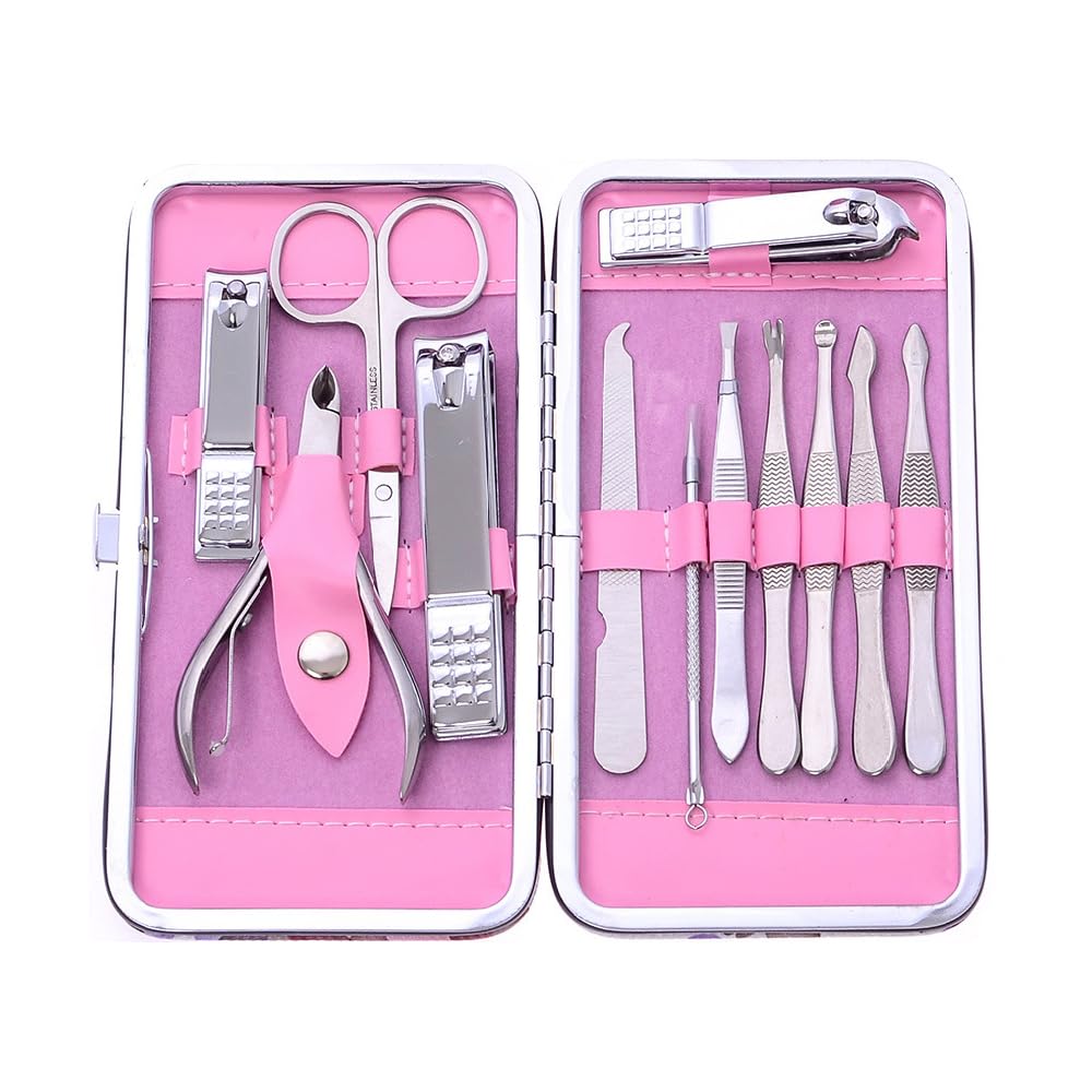 ROHANS 12 PCs Professional Manicure Set for Women Nail Clipper Care Tool Grooming Kit with Travel Case Stainless Steel Manicure Pedicure Set for Men Woman