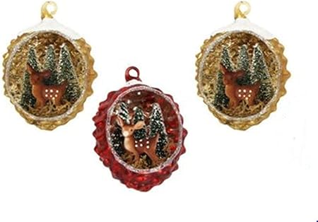 Gisela Graham Set Of 3 Christmas Vintage Glass Baubles Antique Style Tree Decorations Ornaments Pinecone With Deer Amazon Co Uk Kitchen Home