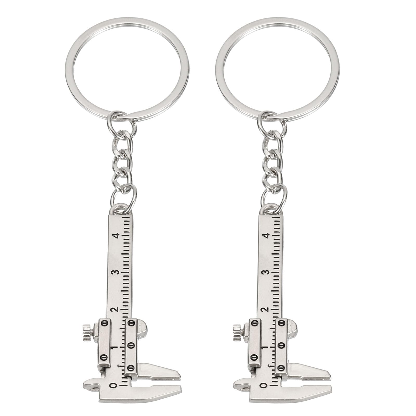 PATIKIL Mini Caliper Ruler Keychain, 2 Pack Multifunctional Hardware Tool Key Chain Creative Convenient Pocket Tools Keychain for Movable Caliper Ruler Key Ring, Silver