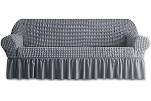 BLUESURGE Sofa Slipcover 1 Piece for 3 Cushion Couch Cover with Skirt, Durable Washable High Elastic Stretchable, Easy Fit Universal Furniture Protector (3 Seater, Gray)