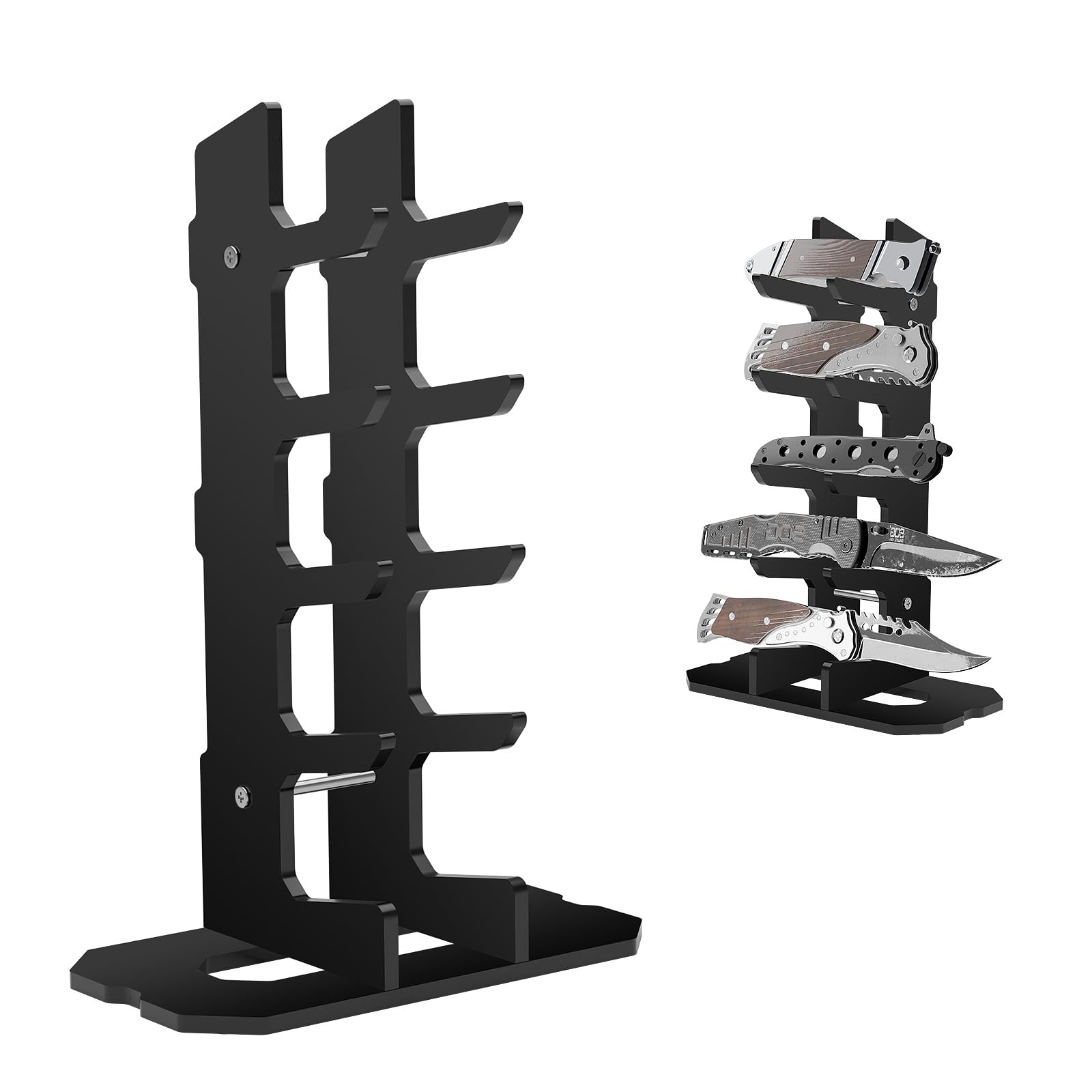 Photo 1 of Cosmos Acrylic Knife Display Stand, Pocket Knife Holder EDC Knife Organizer Rack Folding Knife Display Case Multitool Storage Shelf Dagger Stand for Collection, Home Decoration (Solid Black)