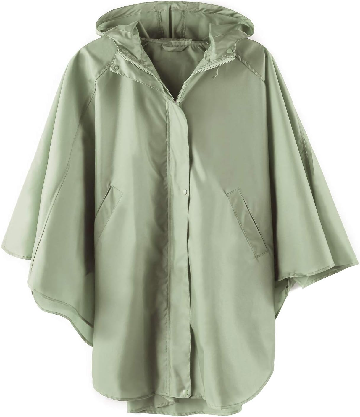 Hooded Rain Poncho Jacket with Pockets (Update Size,Green)
