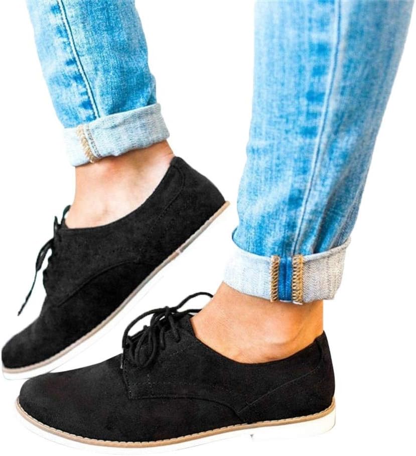 Women Vintage Lace up Flock Single Shoes Classic Flat Shoes by Lowprofile
