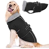 LeLePet Waterproof, Windproof Dog Coat (Black, 2XL) - Reflective, Adjustable, Polyester Cold Weather Coat with Fleece Lining for Large Dogs