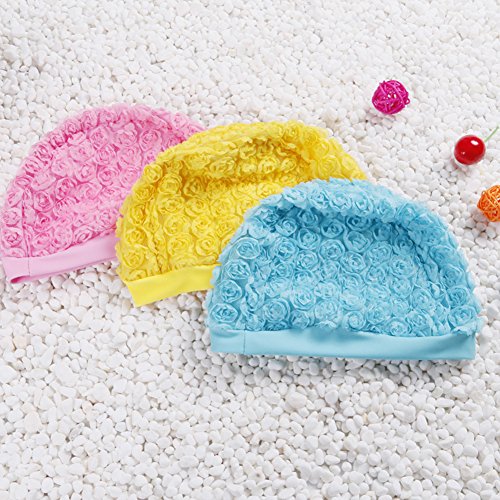 Swimming Cap Baby Girls Flower Cut Swim Cap Kids Summer Soft Bath Cap Swimming Hat to Keep Hair Dry