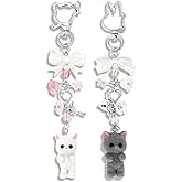KIUEZIR Cute Pink Fuzzy Cat Keychain Aesthetic Y2K Stylish with Bunny Kitty Lobster Clasp Bow Charms for Handbags Backpacks
