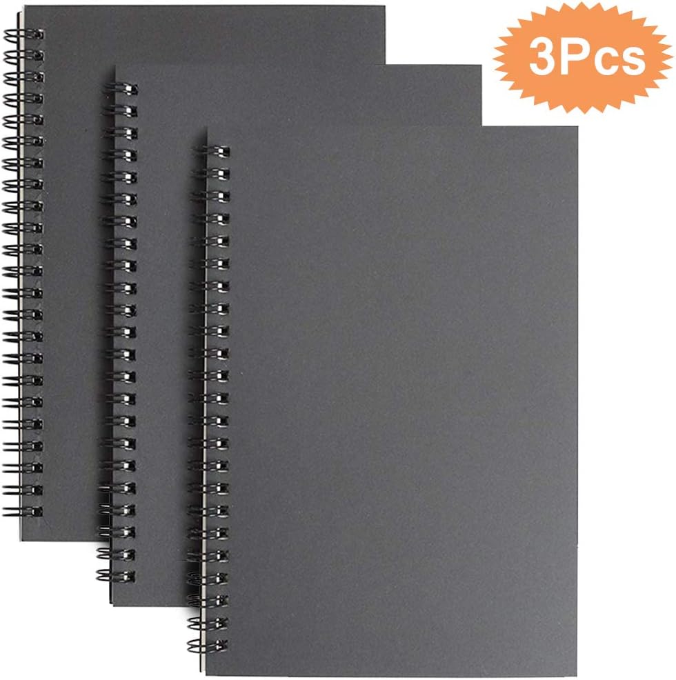 A5 Sketchbook 3 Pack,Soft Cover Spiral Notebook Kraft Cover Blank