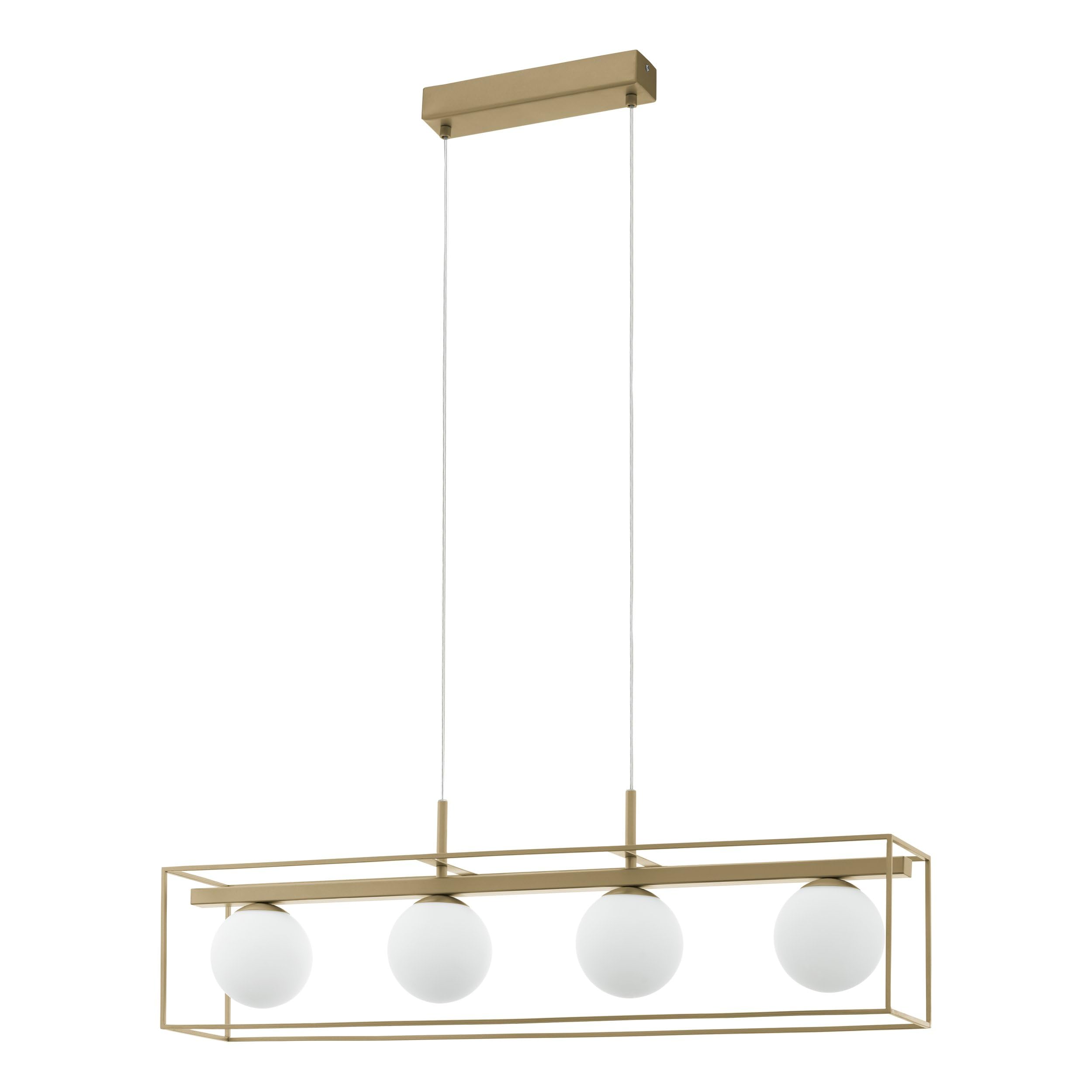 Eglo Vallaspra Pendant Lamp, 4-Light Hanging Lamp, Pendant Light Made of Steel, Colour: Champagne, Glass: White, Opal Matte, Socket: E14