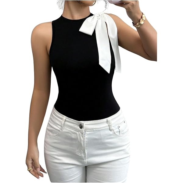 SOLY HUX Women's Bow Tie Front Tank Top Sleeveless Square
