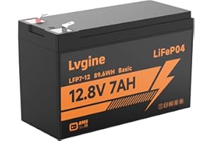 LVGINE 12V 7Ah LiFePO4 Battery, 2000+ Deep Cycle Lithium Iron Phosphate Rechargeable Battery for Ride on Toys, Solar/Wind Power, Small UPS, Lighting, Power Wheels, Fish Finder