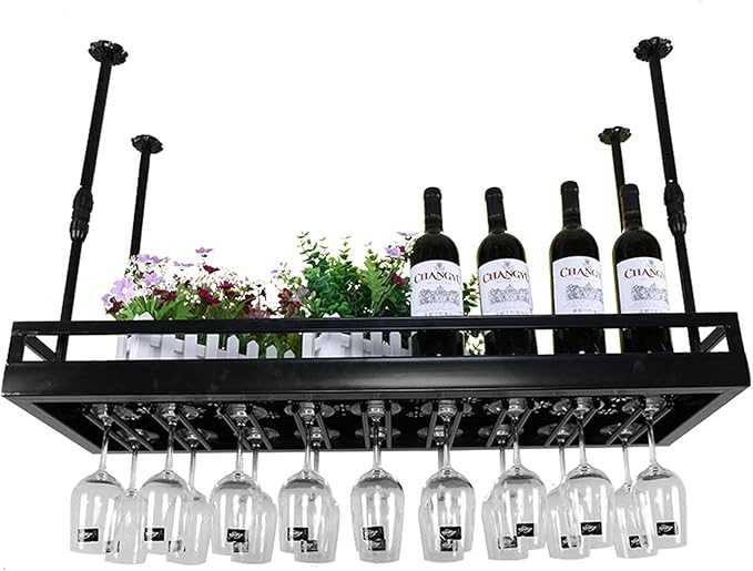 Bar Adjustable Height Wine Bottle Rack Ceiling Hanging Wine Glass Rack