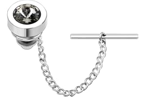 HAWSON Mens Tie Tack with Chain Round Crystal Wedding Business Accessories