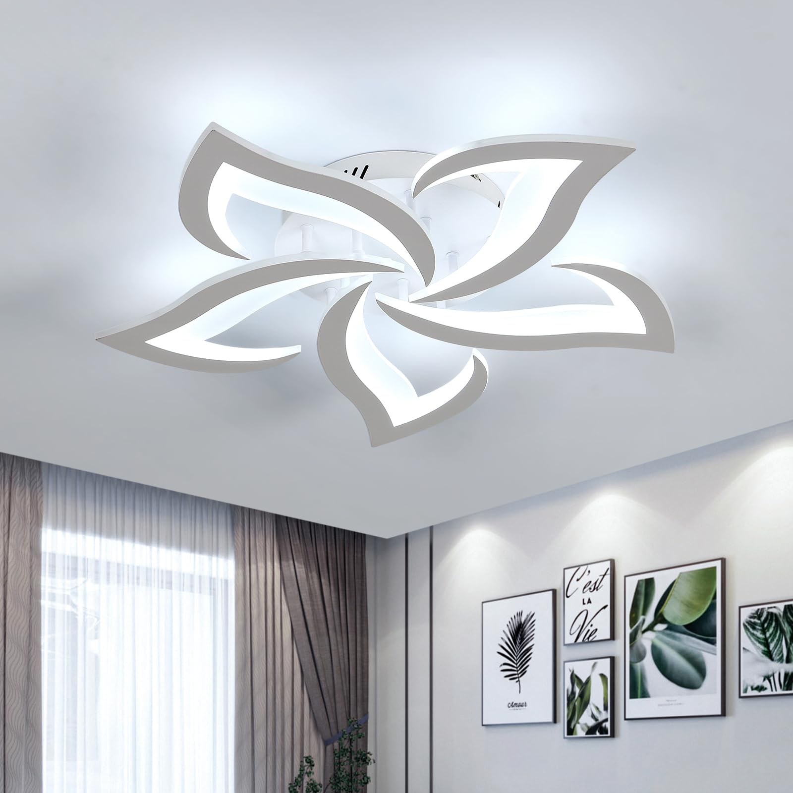 Dorlink LED Ceiling Light, 60W 5400LM Modern Design Ceiling Lighting, 5 Lights Living Room Ceiling Light Acrylic White Flower Fittings Ceilings for Bedroom, Kitchen, Dining Room 6500K Cool White — image 1