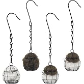 Gute 4Pcs Bird Nesting Material Holder with Cotton,Metal Hanging Ball | Natural Cotton&amp;Jute Fill,Rust-Resistant Frame,Easy-Open Refill,Long Chain Hanging,For Hummingbirds Finches Canaries,Garden