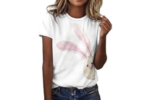 Women Casual Top Easter Bunny Printing Loose Round Neck Short Sleeve T Shirt Blouse