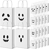 Yexiya 24 Pcs Halloween Ghost Paper Gift Bags with Handles Party Favor Bags for Candy Halloween Party Supplies