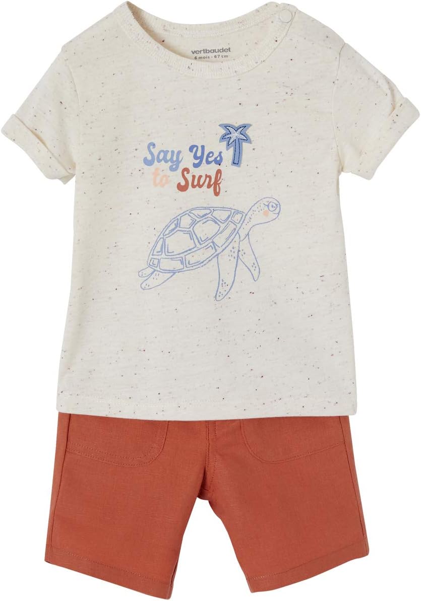Vertbaudet - Conjunto de camiseta y pantalón corto de lino para bebé (67 cm), color crudo