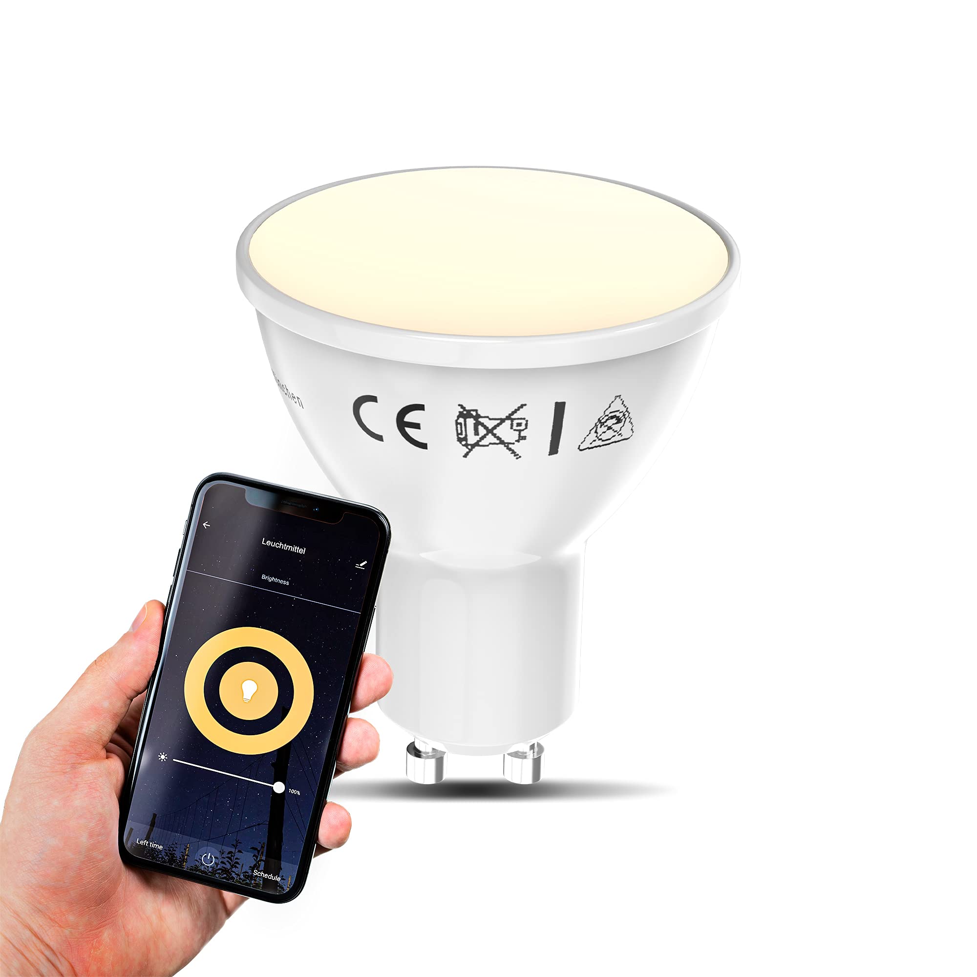 B.K.Licht Smart LED Bulb, GU10, Warm White Light 2700K, dimmable via Smartphone, Voice Control, Works with Free app for iOS & Android, 350Lm, 5.5W, Wi-Fi Bulb